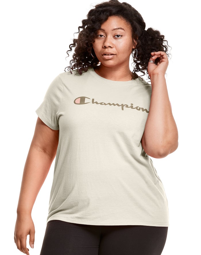 Champion Plus Classic Script Logo T-Shirt Dames - Room - Belgie 5970YOHTA